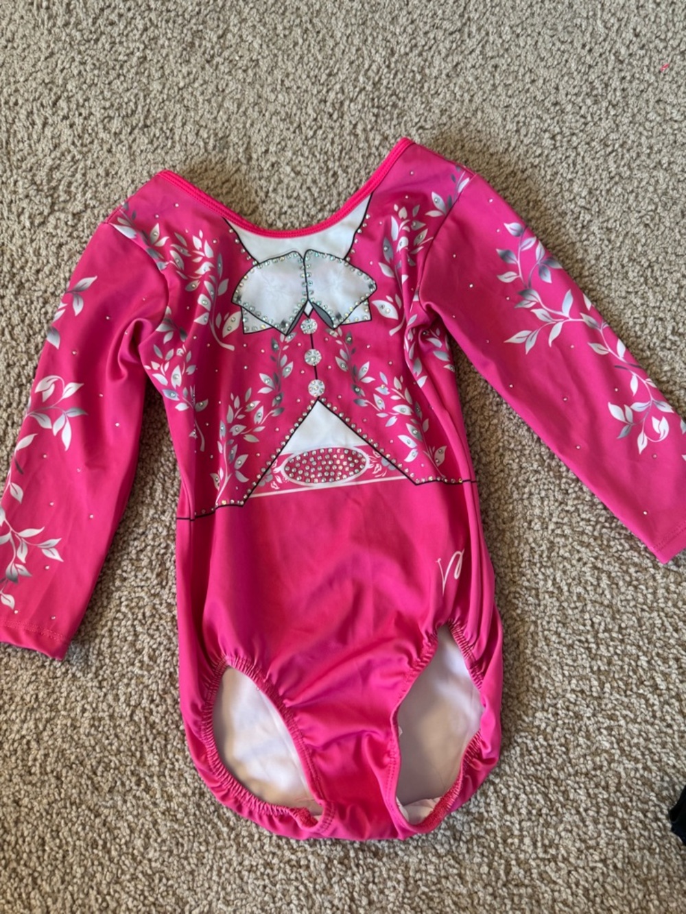 Girls Pink Floral Long Sleeve Gymnastics Leotard